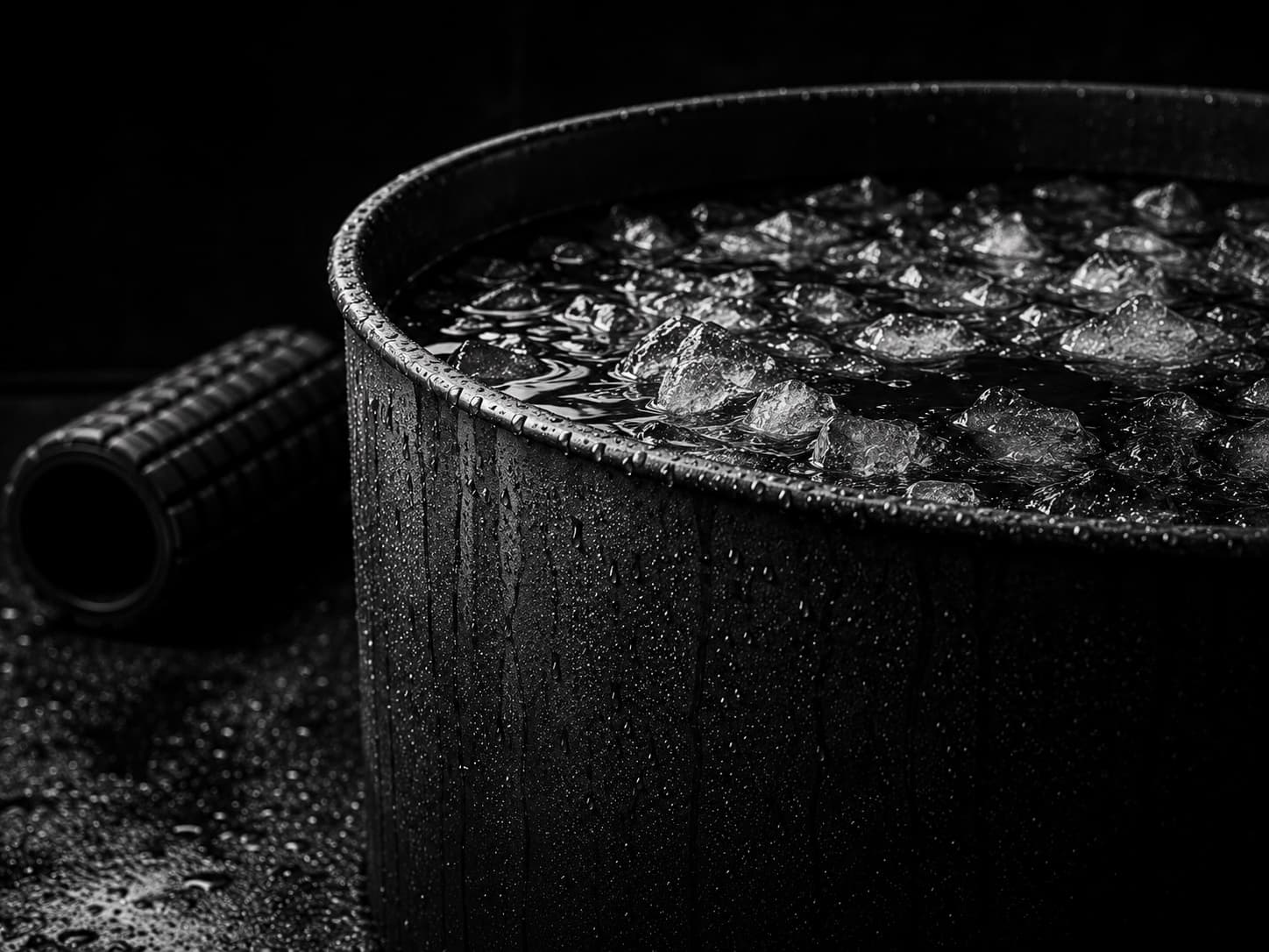 Cold water surface with condensation, in high-contrast black and white